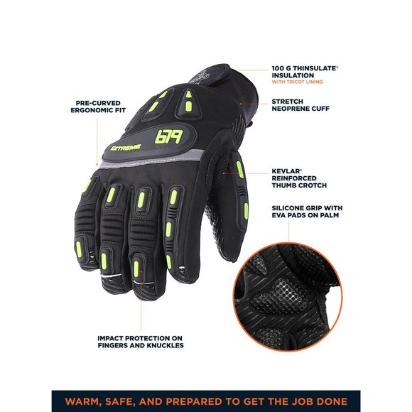 Refrigiwear  Extreme Freezer Glove 0679 Black Insulated Impact Work Gloves - Picture 3 of 5